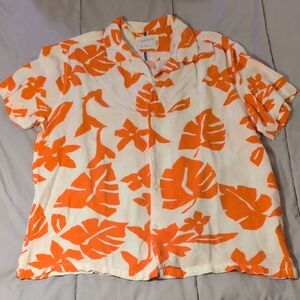 Denim & Flower Orange Floral Men's Button Down Shirt